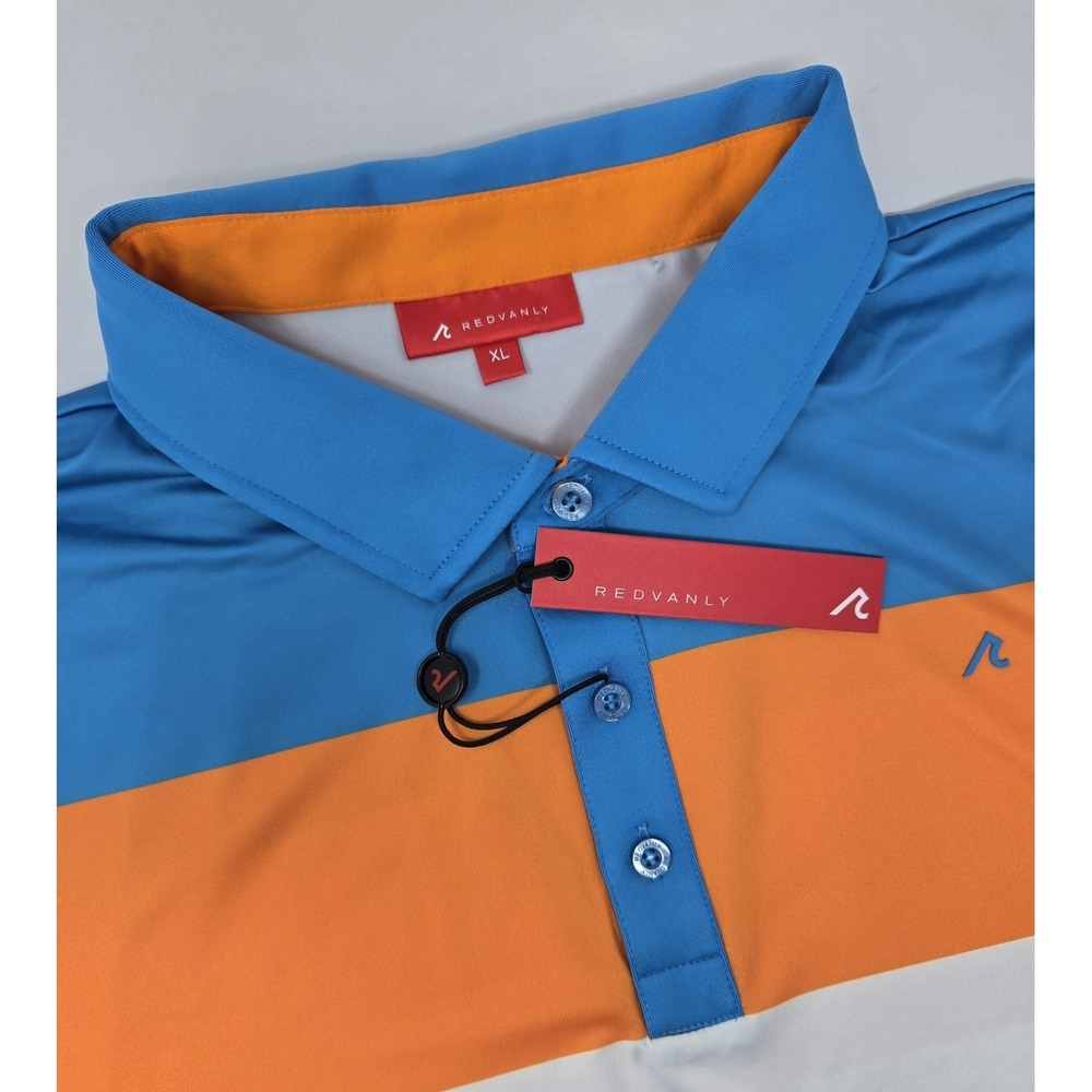 Redvanly‎ Shirt Mens XL Hale Polo White Blue Golf PUREpoly 4 Way Stretch R2425